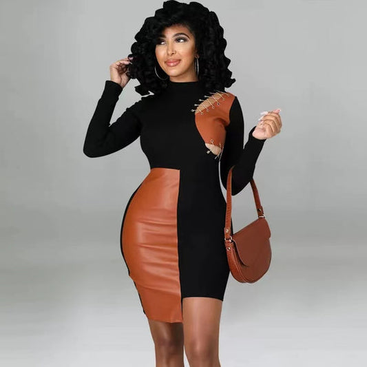 LONG SLEEVE IRREGULAR SPLICED DRESS