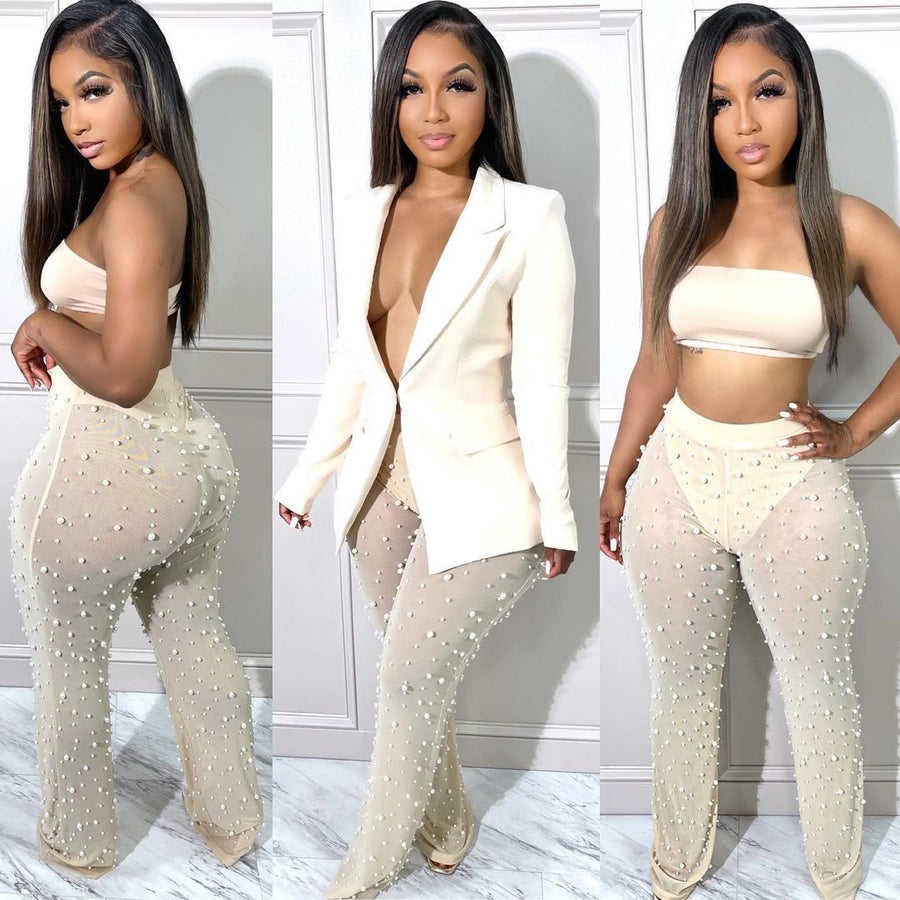 SUIT FOAM MESH STRAIGHT-LEG PANTS SUIT